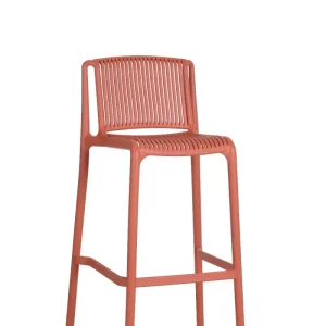 Silla para Bar Sovalla, Color Rojo, Con espaldar redondo transpirable y diseño minimalista
