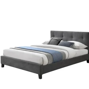 Cama Doble Imperial, Gris oscuro, madera roble tapizada