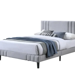 Cama Doble Majestic, Gris Claro, madera roble tapizada