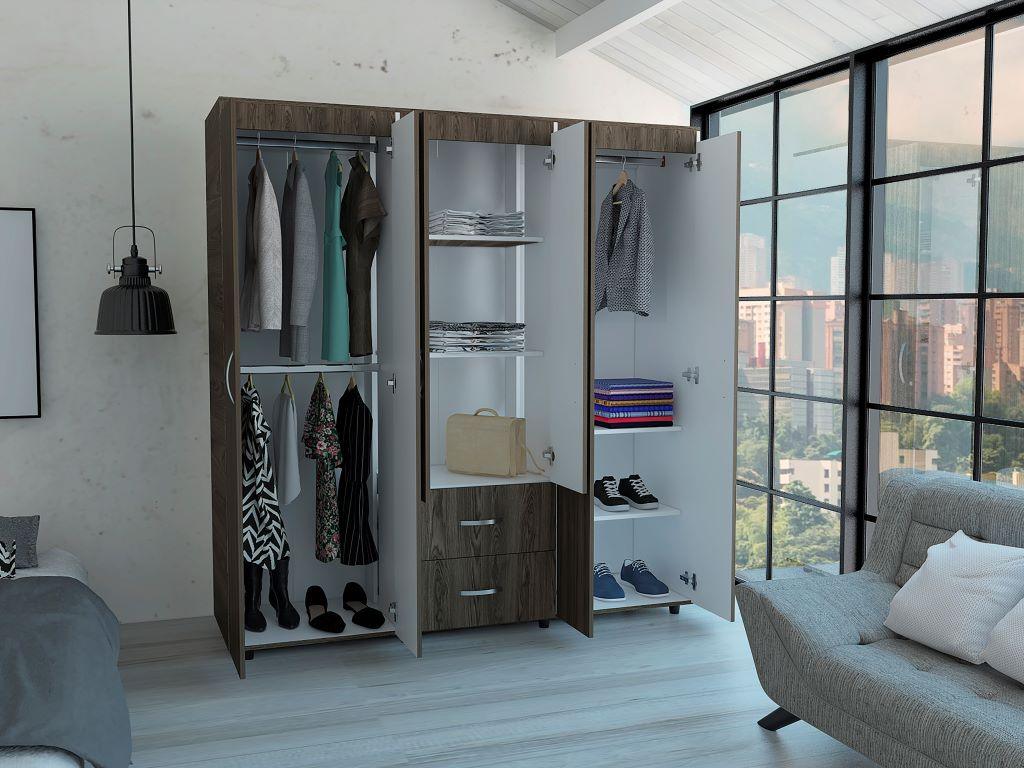Closet Bariloche Bombay, Chocolate y Blanco, Variedad de Entrepaños y Seis Puertas Abatibles - Imagen 5