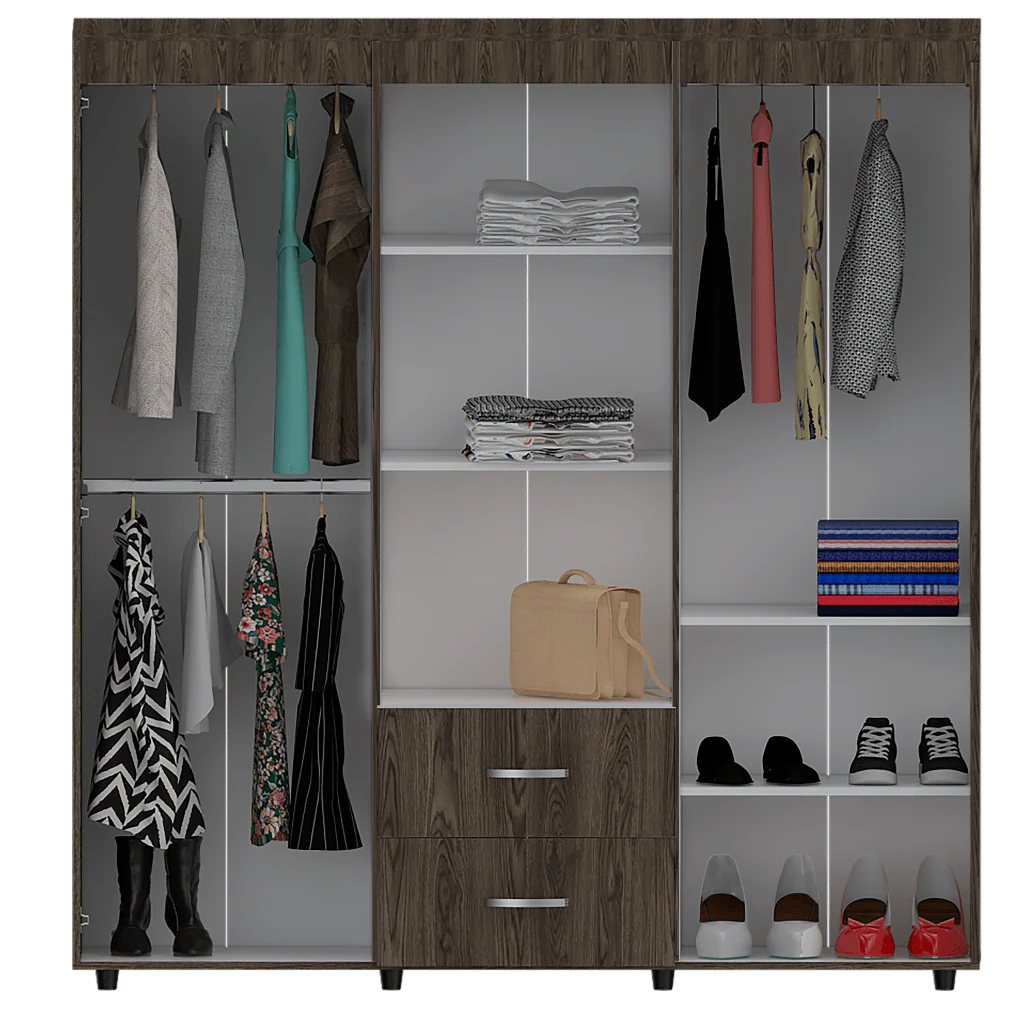 Closet Bariloche Bombay, Chocolate y Blanco, Variedad de Entrepaños y Seis Puertas Abatibles - Imagen 3
