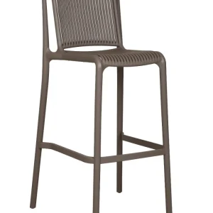 Silla para Bar Sovalla, Color Taupe, Con espaldar redondo transpirable y diseño minimalista X4