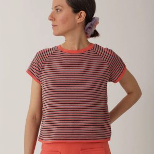 Camiseta de punto a rayas con manga ranglán para mujer