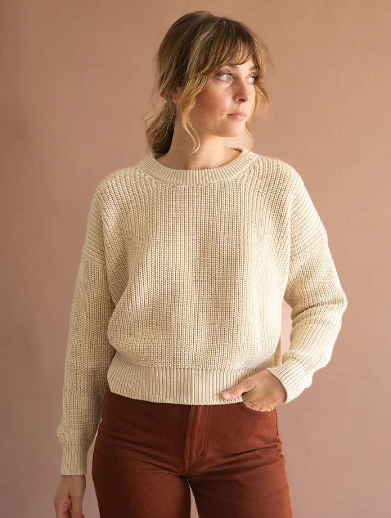 Jersey corto beige mujer de algodón ecológico