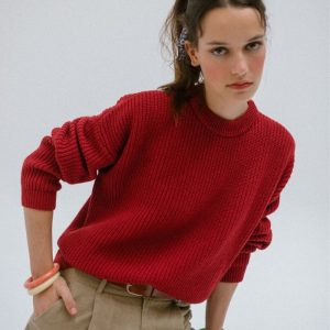 Jersey de punto grueso mujer rojo
