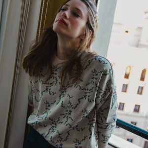 Jersey jacquard beige de lana merino